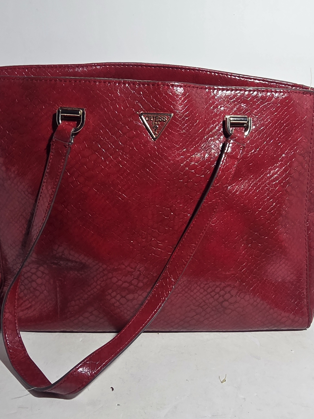 GUESS Red Embossed Snakeskin Tote Bag Multi-Compartment Shoulder Bag KG867323